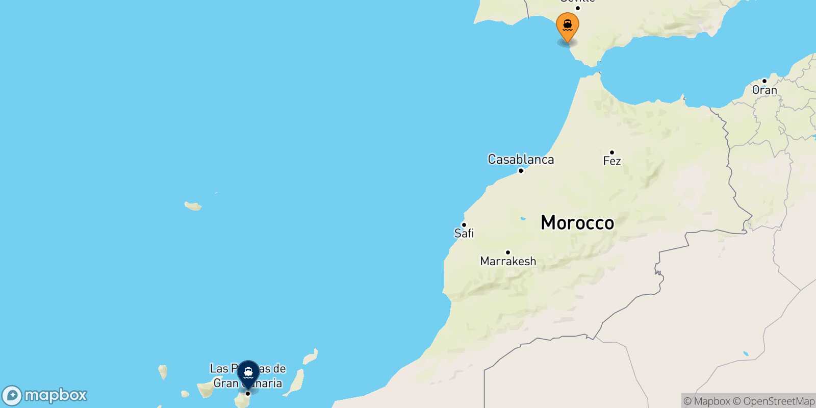 Carte des traverséesCadiz Las Palmas De Gran Canaria