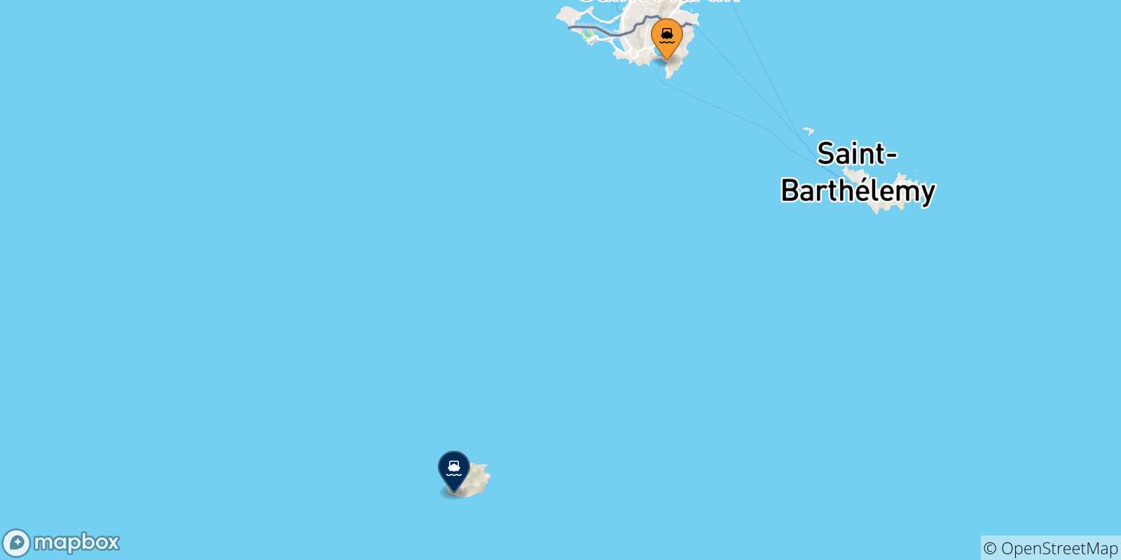 Carte des traversées possibles entre Philipsburg (Saint Martin) et Antilles Néerlandaises