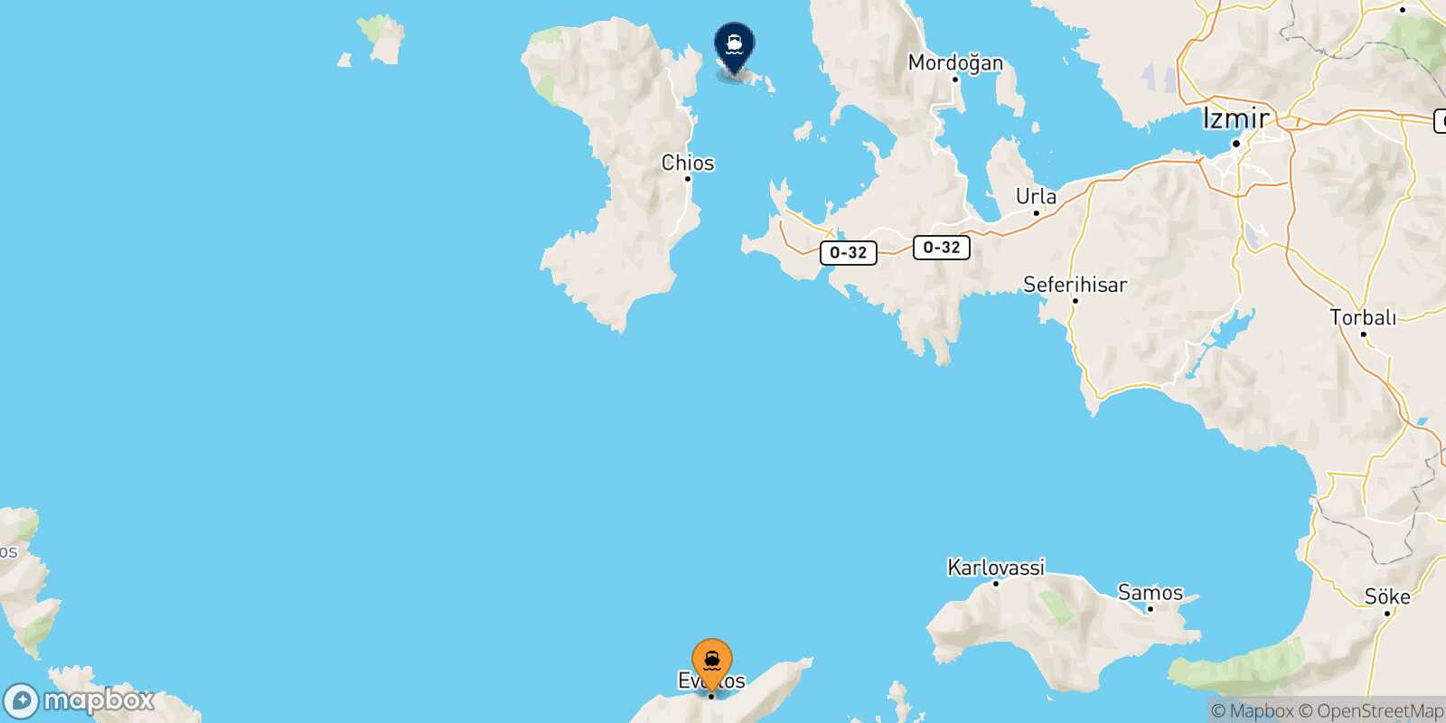 Carte des traverséesEvdilos (Ikaria) Inousses