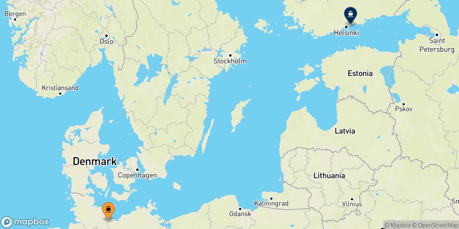 Carte des traverséesTravemünde Helsinki