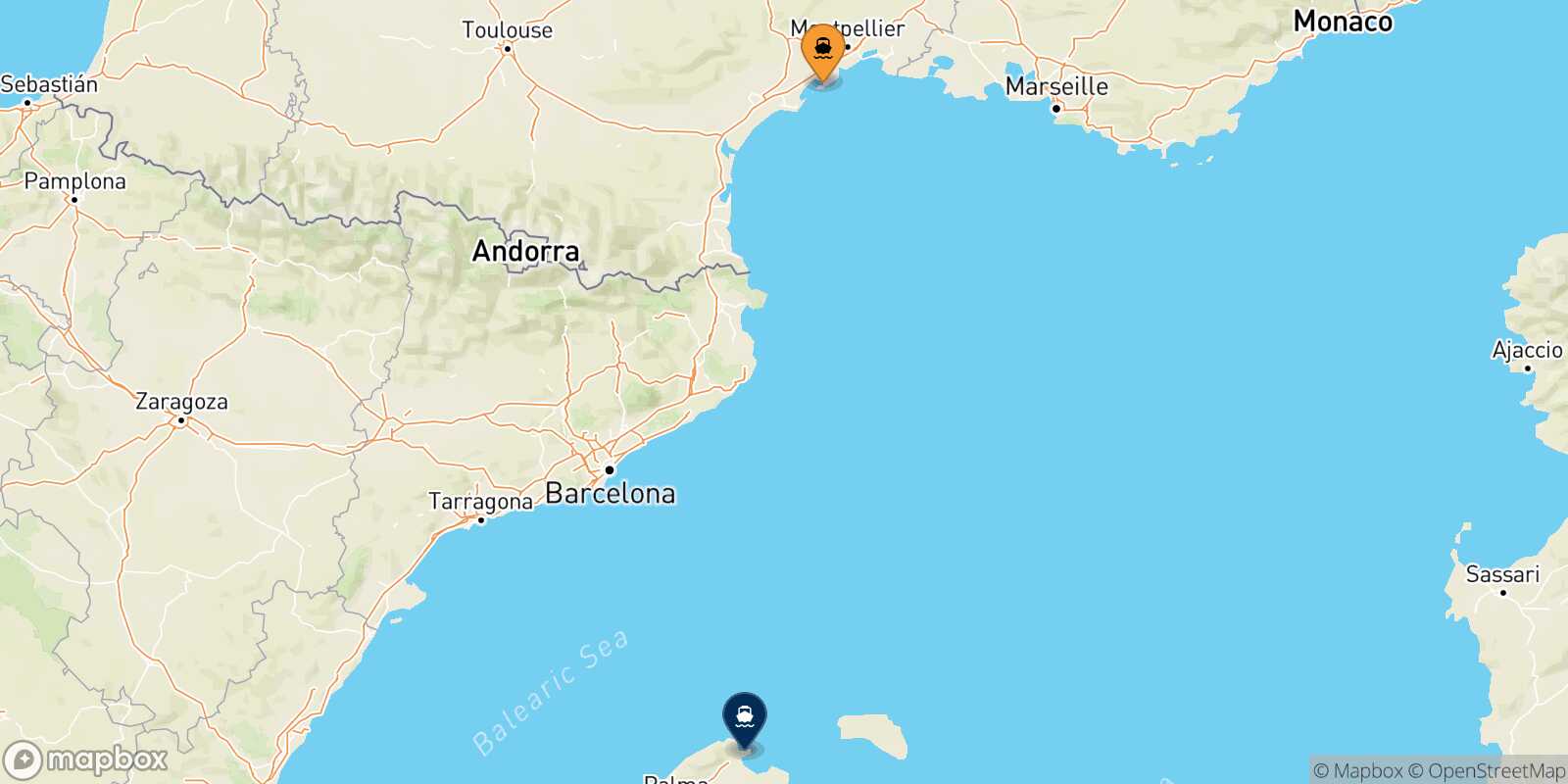 Carte des traverséesSète Alcudia (Majorque)
