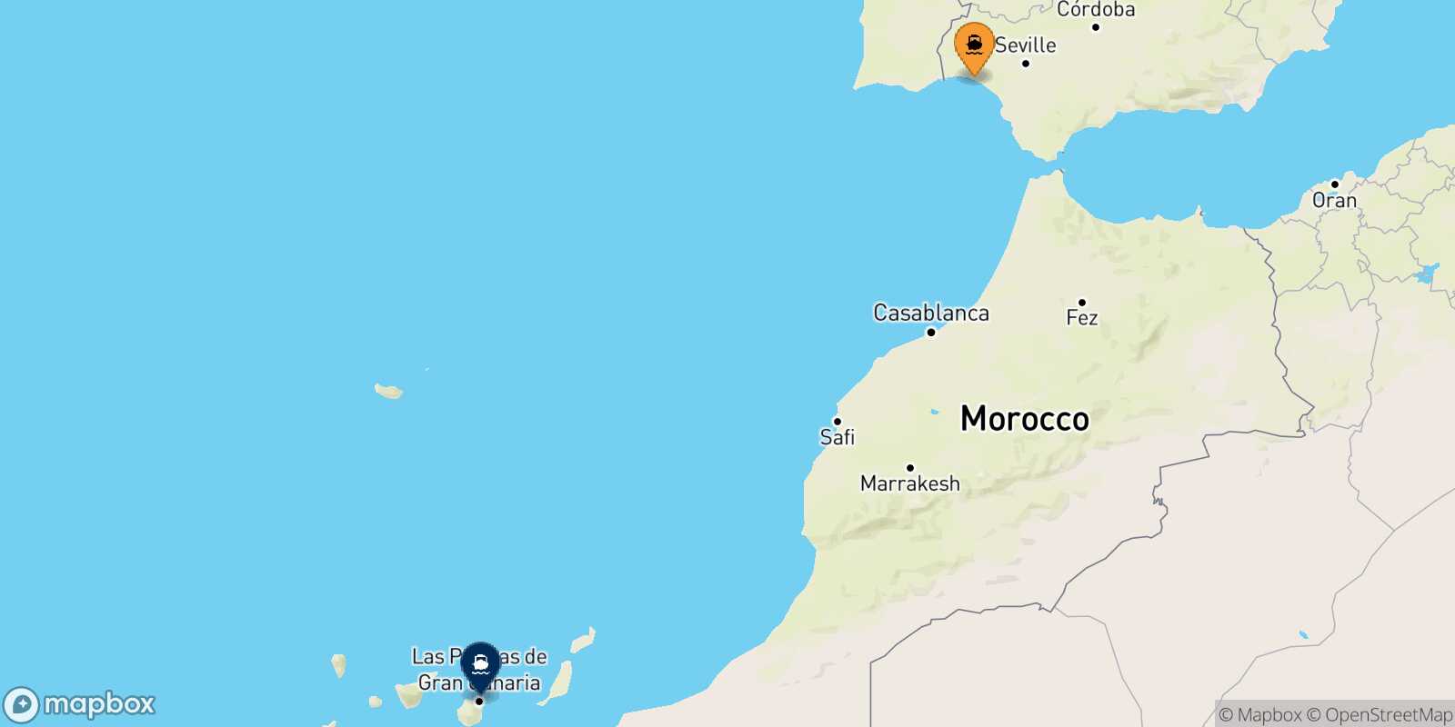 Carte des traverséesHuelva Las Palmas De Gran Canaria