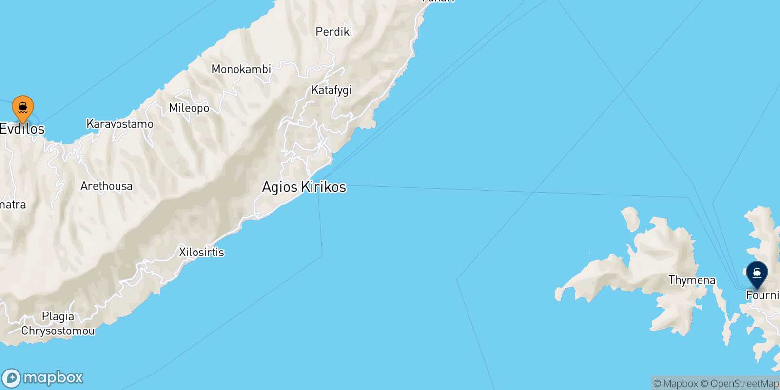 Carte des traverséesEvdilos (Ikaria) Fourni