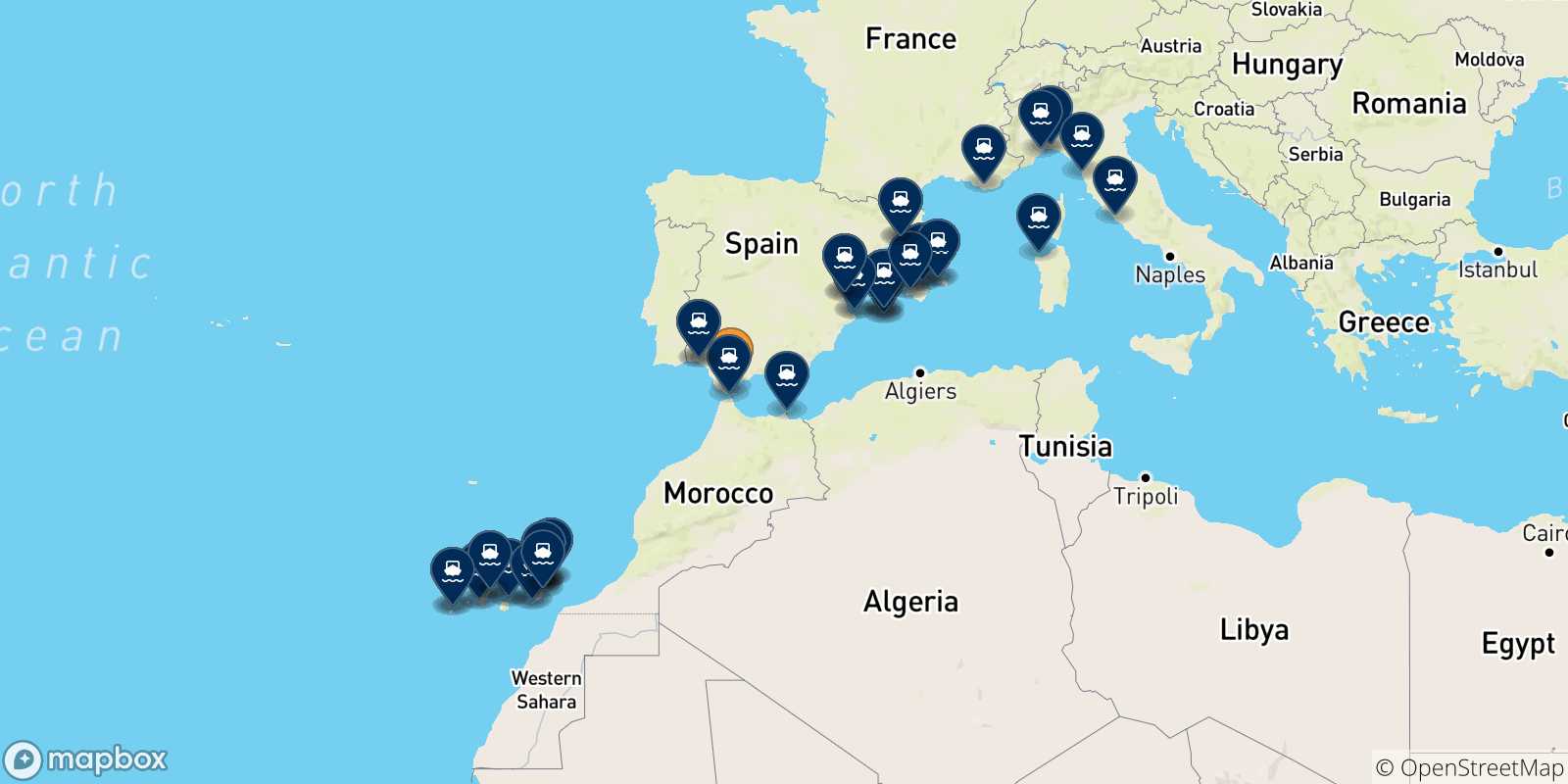 Carte des destinations de l' Espagne