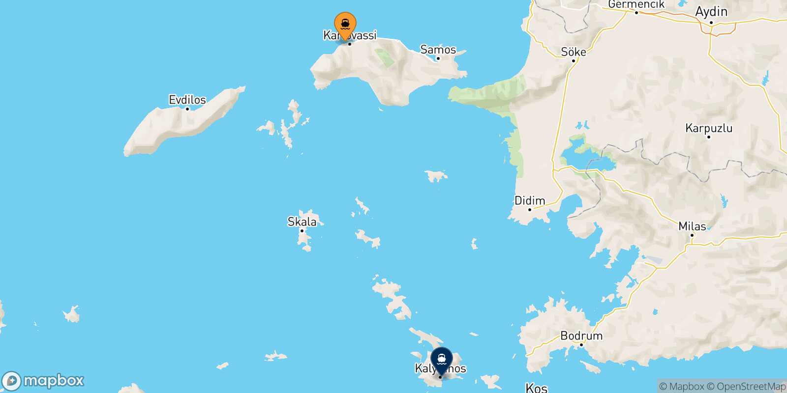 Carte des traverséesPythagorio (Samos) Kalymnos