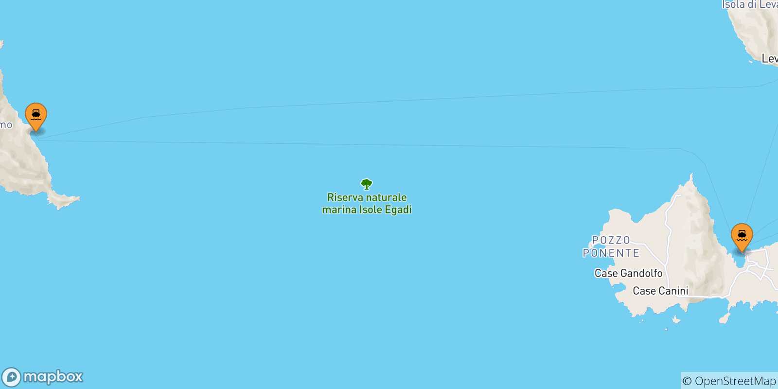 Carte des traversées possibles entre les Îles Égades et Levanzo