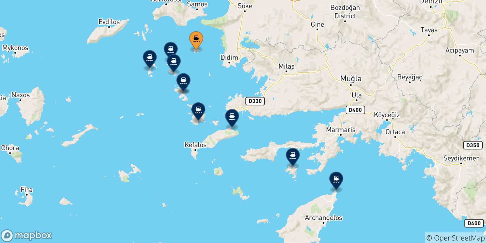 Carte des traversées possibles entre Agathonissi et Îles Du Dodécanèse