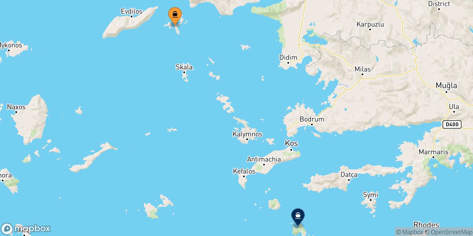 Carte des traverséesFourni Tilos
