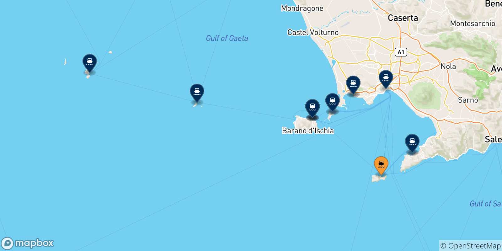 Carte des destinations du Golf De Naples