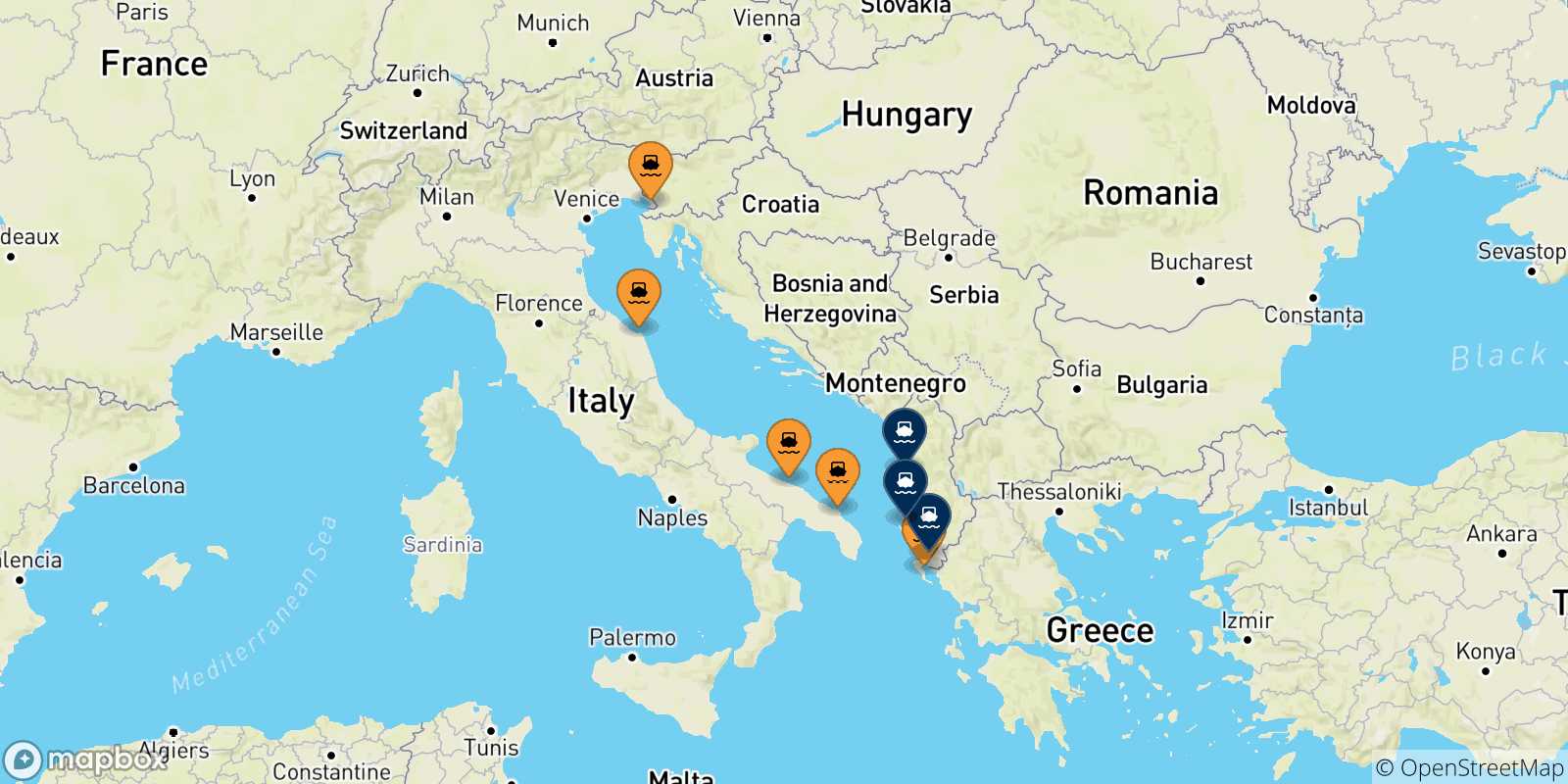 Carte des ports l' Albanie