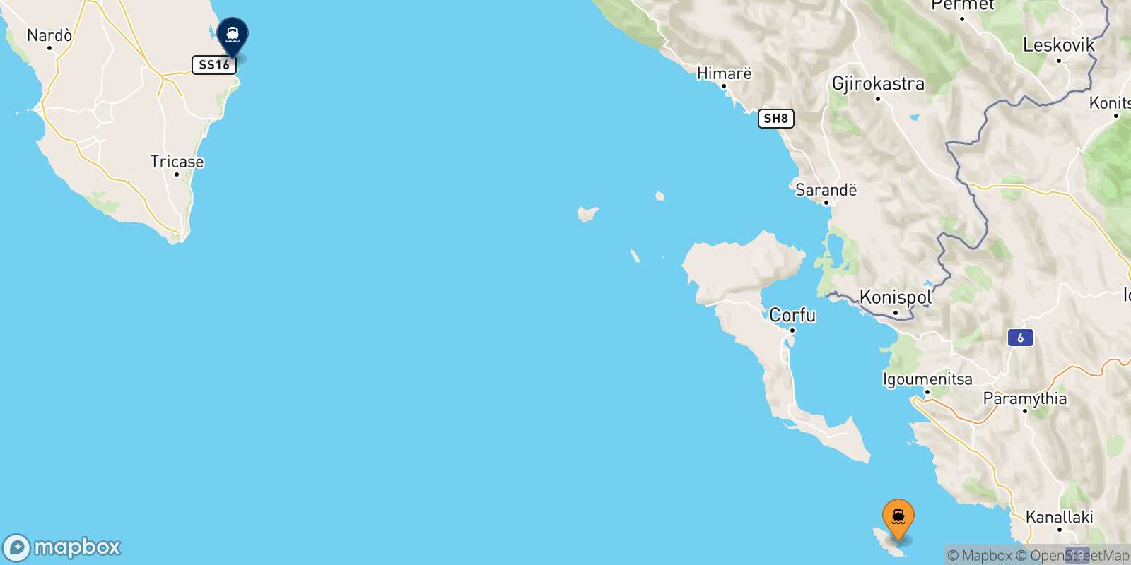 Carte des traverséesPaxos Otrante