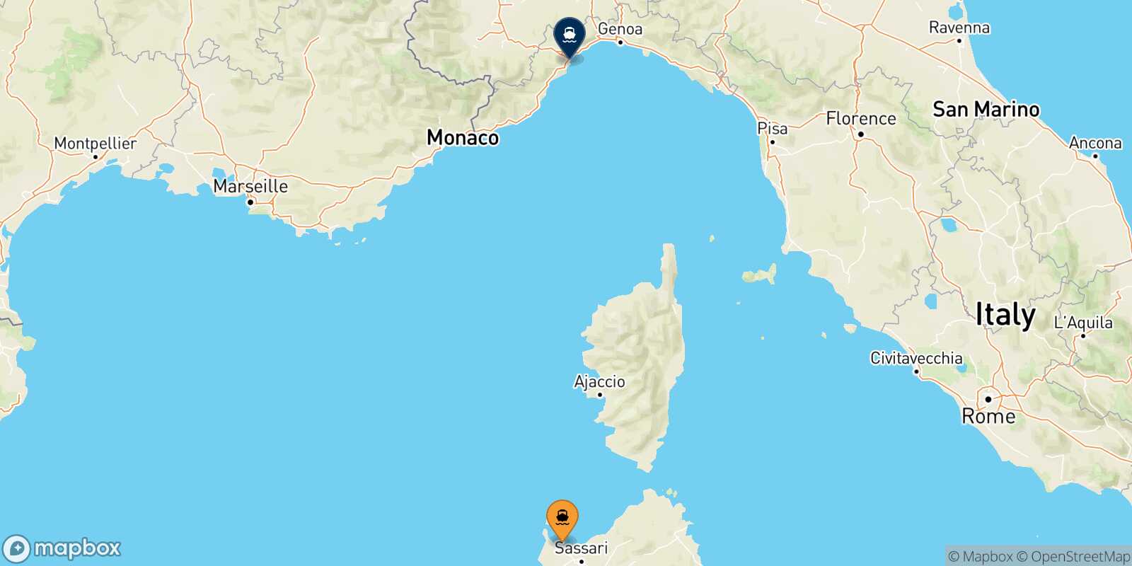 Carte des traverséesPorto Torres Savone