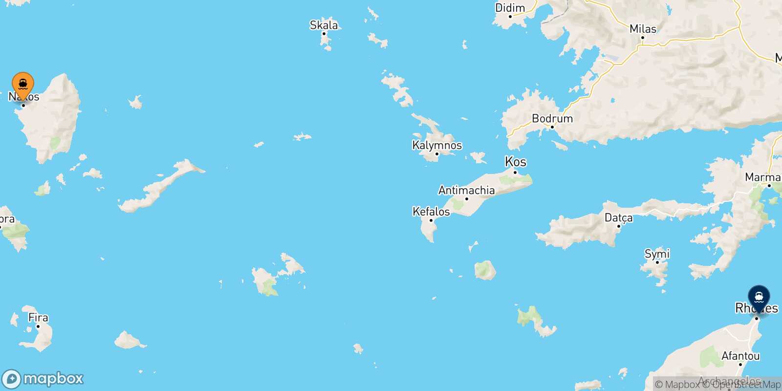 Carte des traverséesNaxos Rhodes