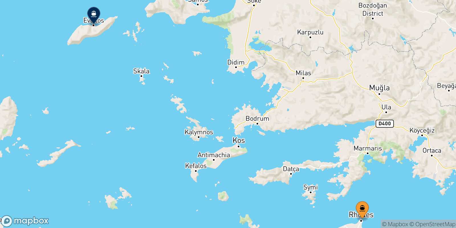 Carte des traverséesRhodes Evdilos (Ikaria)