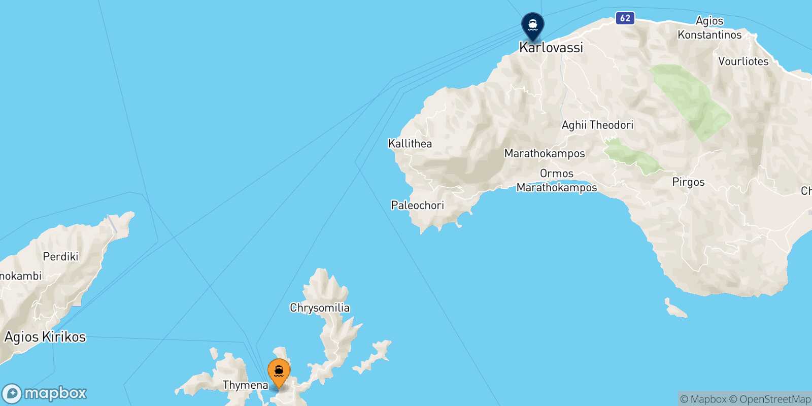 Carte des traverséesFourni Pythagorio (Samos)