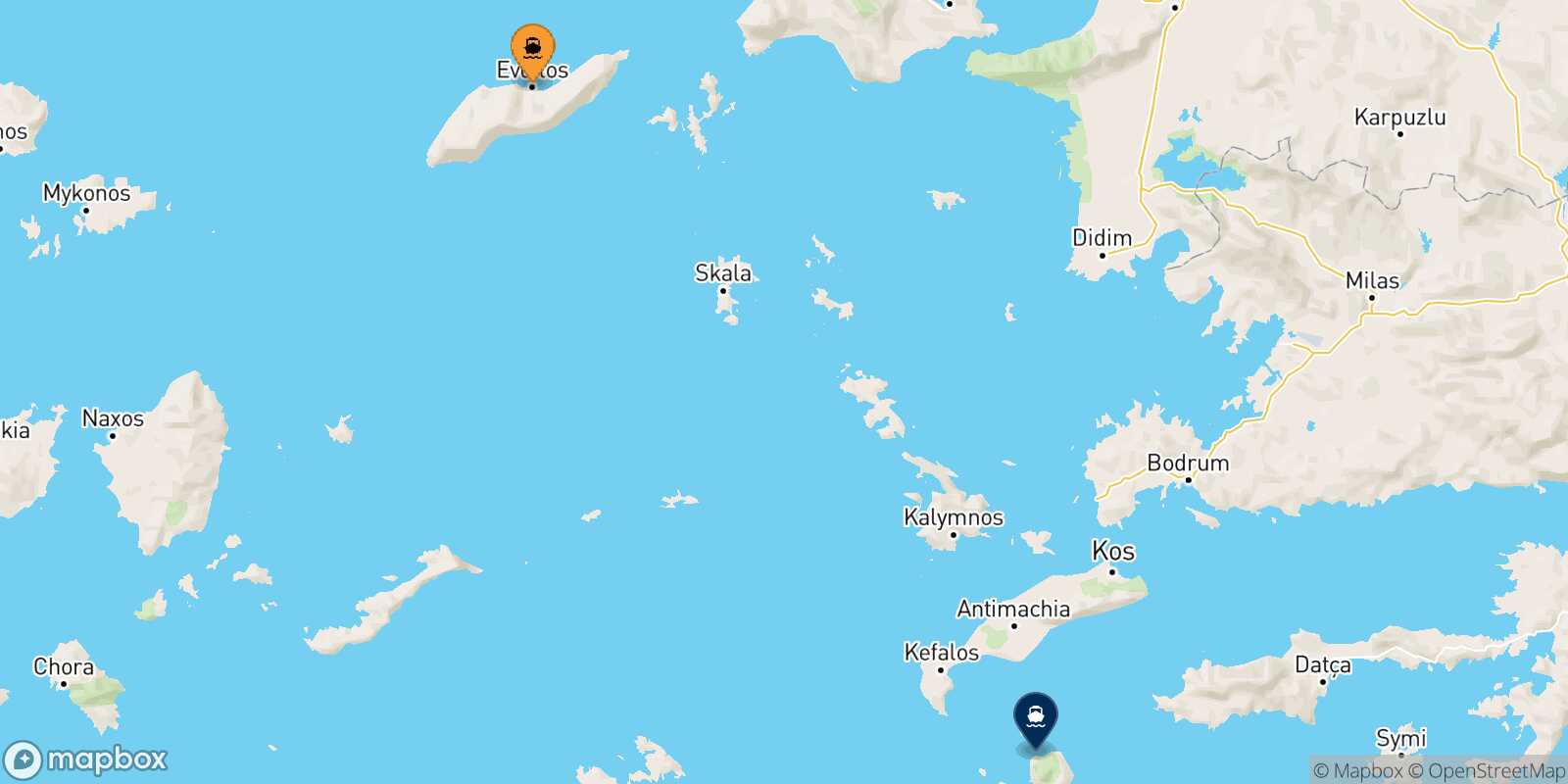 Carte des traverséesEvdilos (Ikaria) Nisyros