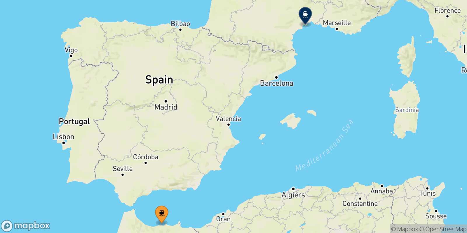 Carte des traverséesAl Hoceima Sète