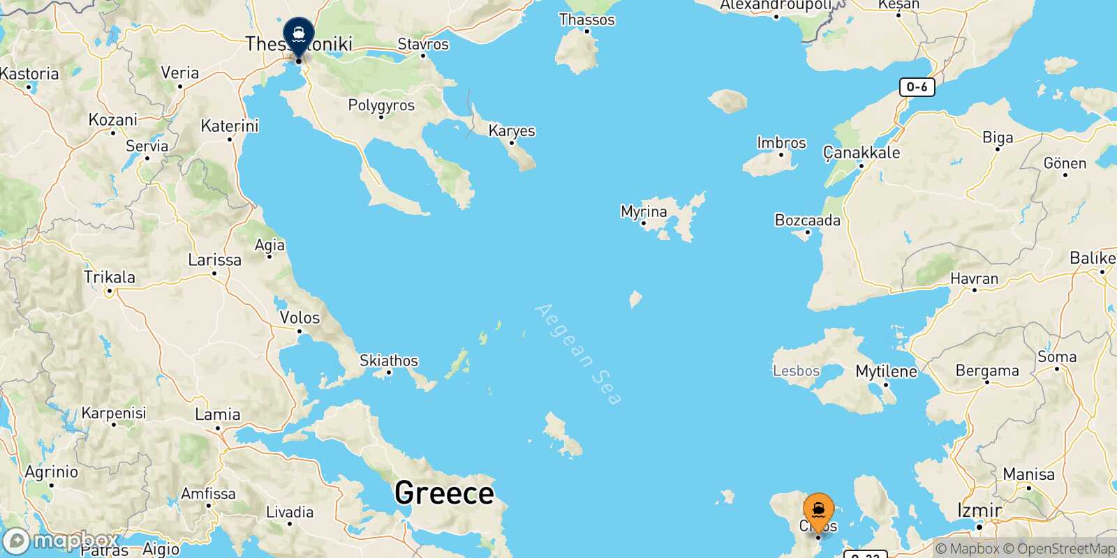 Carte des traverséesChios Thessalonique