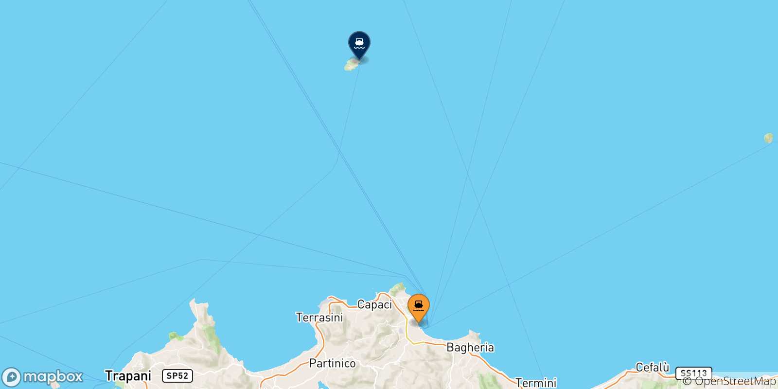 Carte des ports l' Île D'ustica