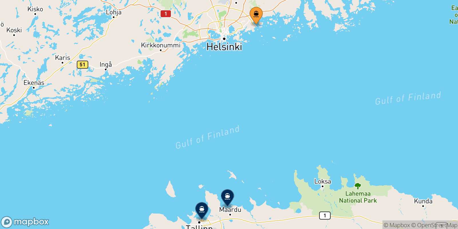Carte des destinations de Vuosaari