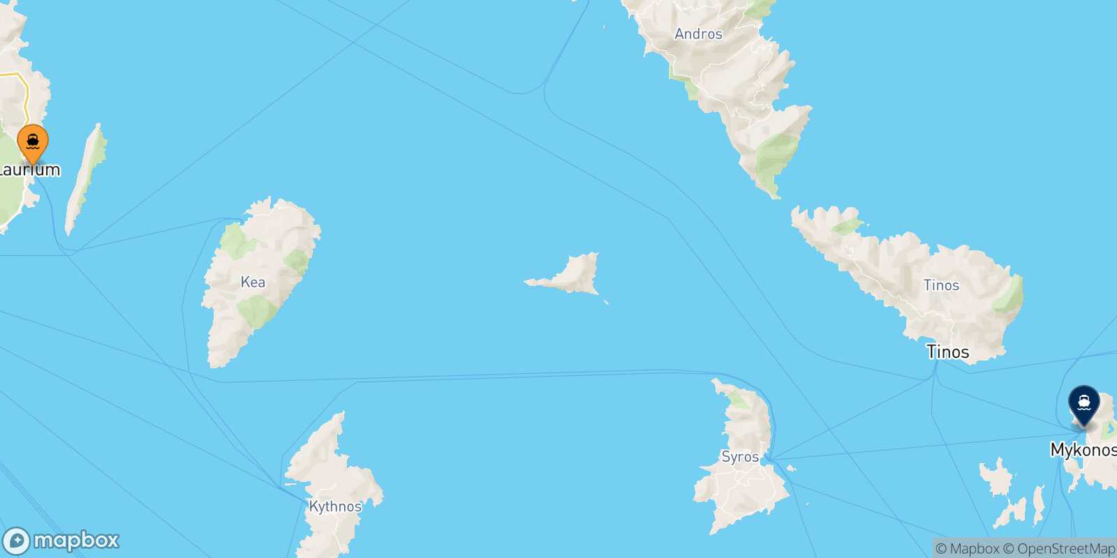 Carte des traverséesLavrio Mykonos