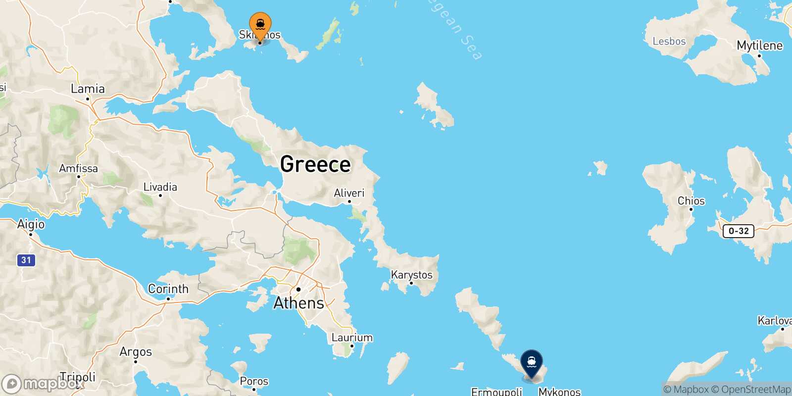 Carte des ports  Tinos