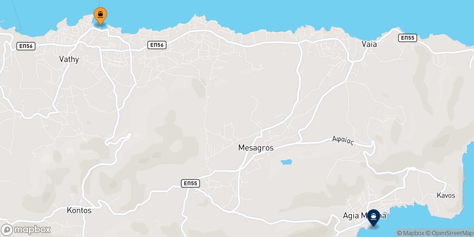 Carte des destinations de Souvala (Aegina)
