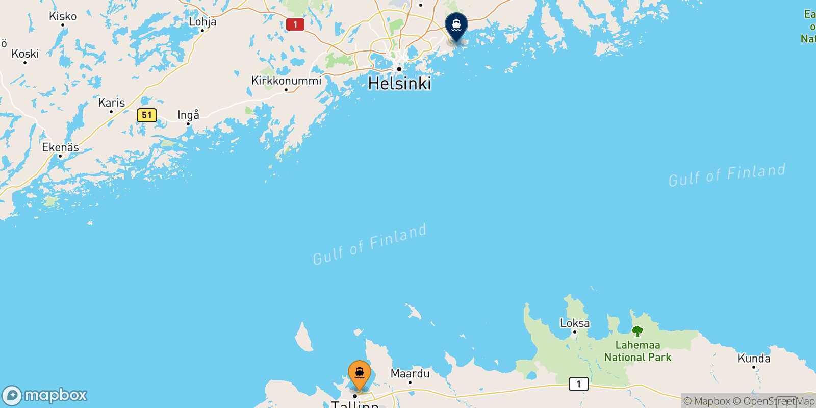 Carte des traverséesTallinn Helsinki