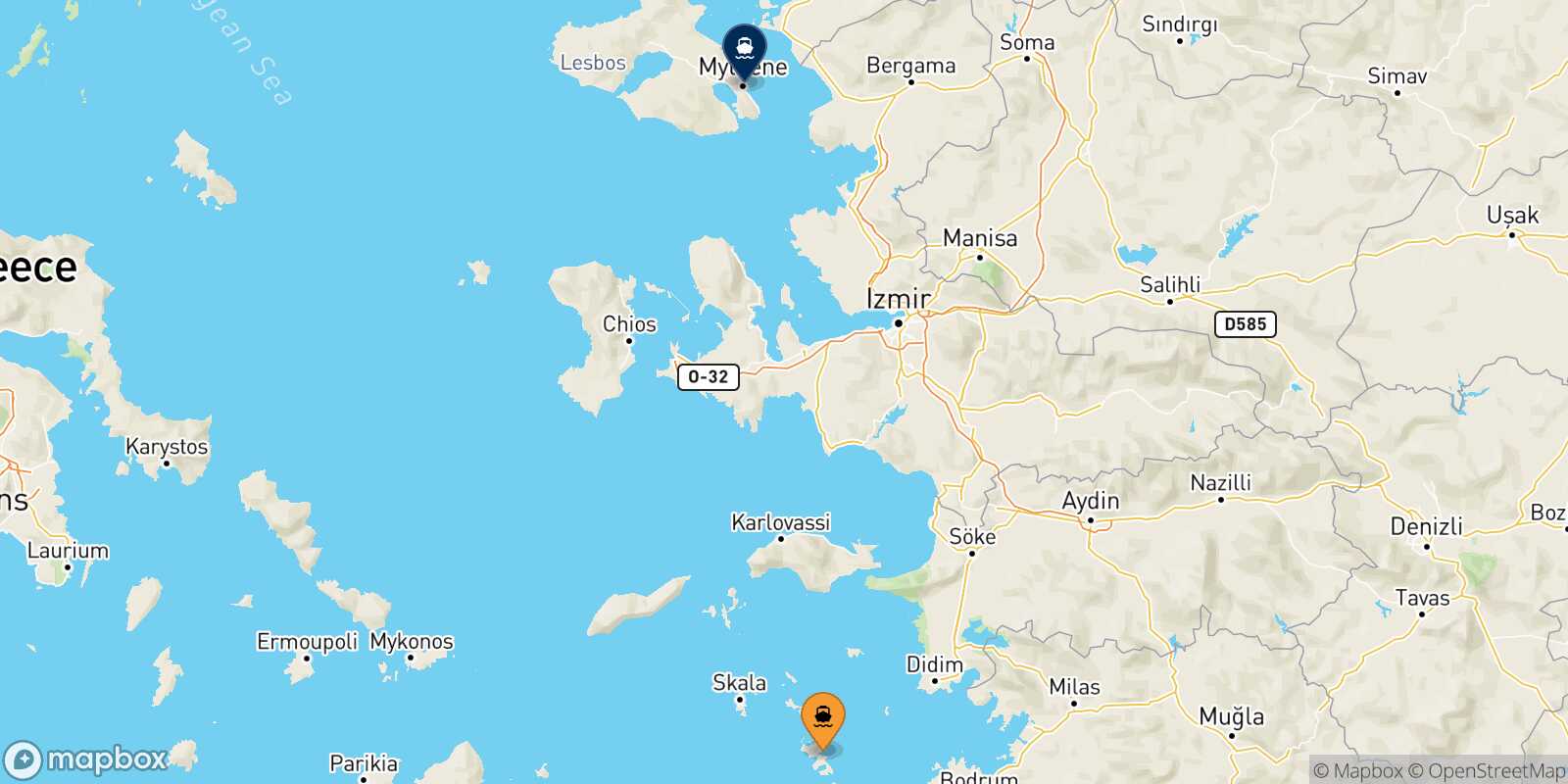 Carte des traverséesLeros Mytilene (Lesvos)