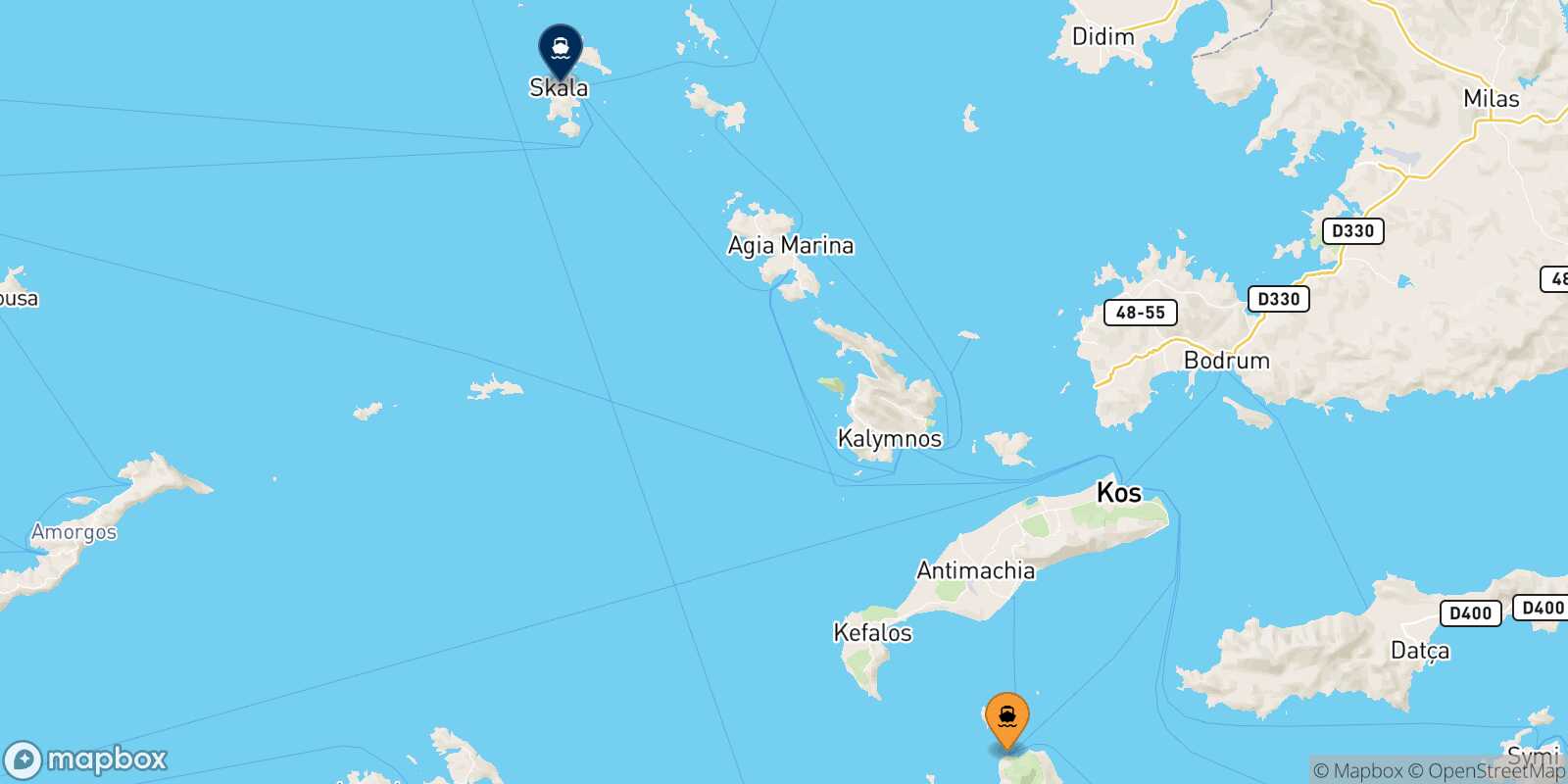 Carte des traverséesNisyros Patmos