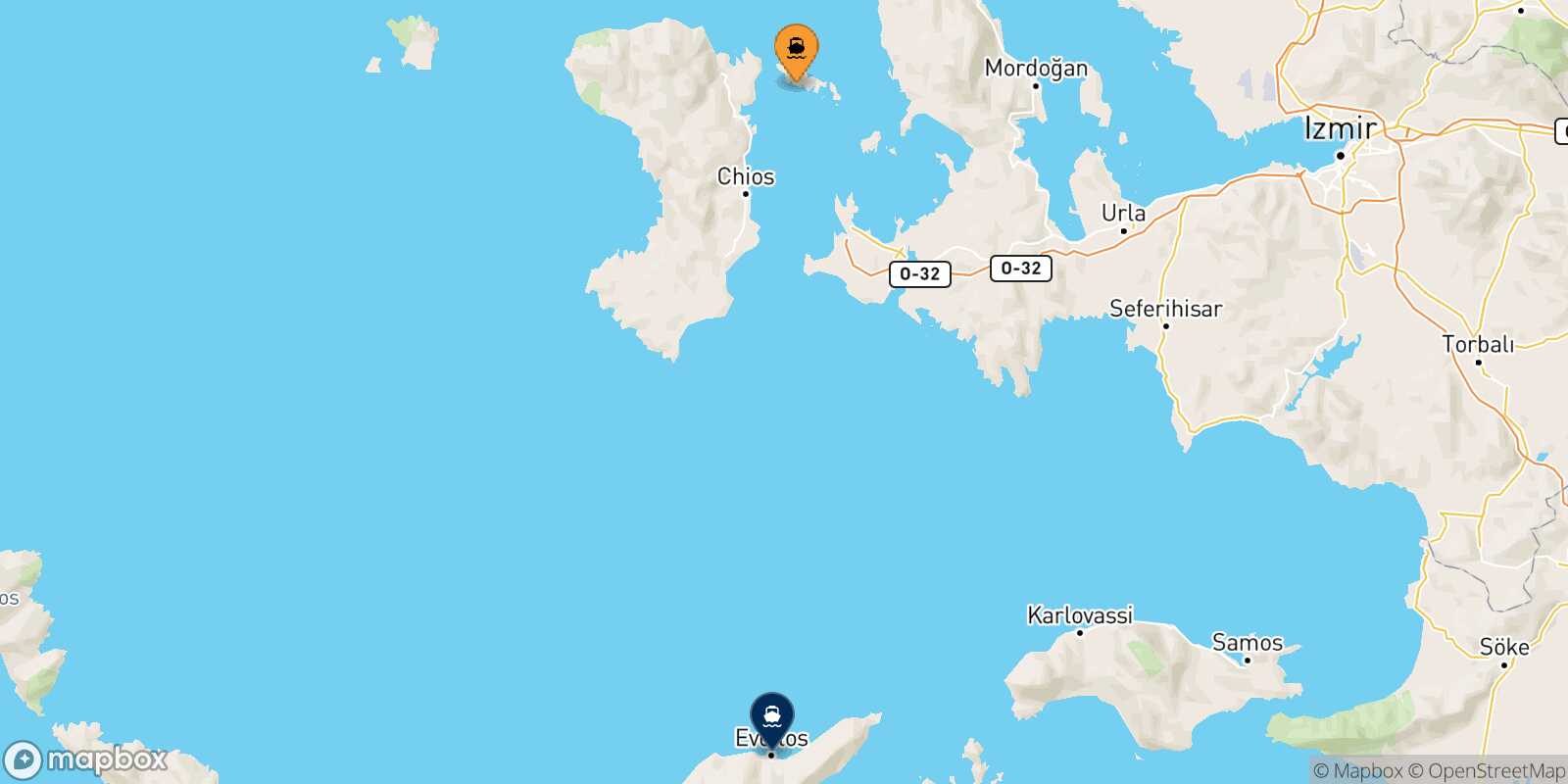 Carte des traverséesInousses Agios Kirikos (Ikaria)