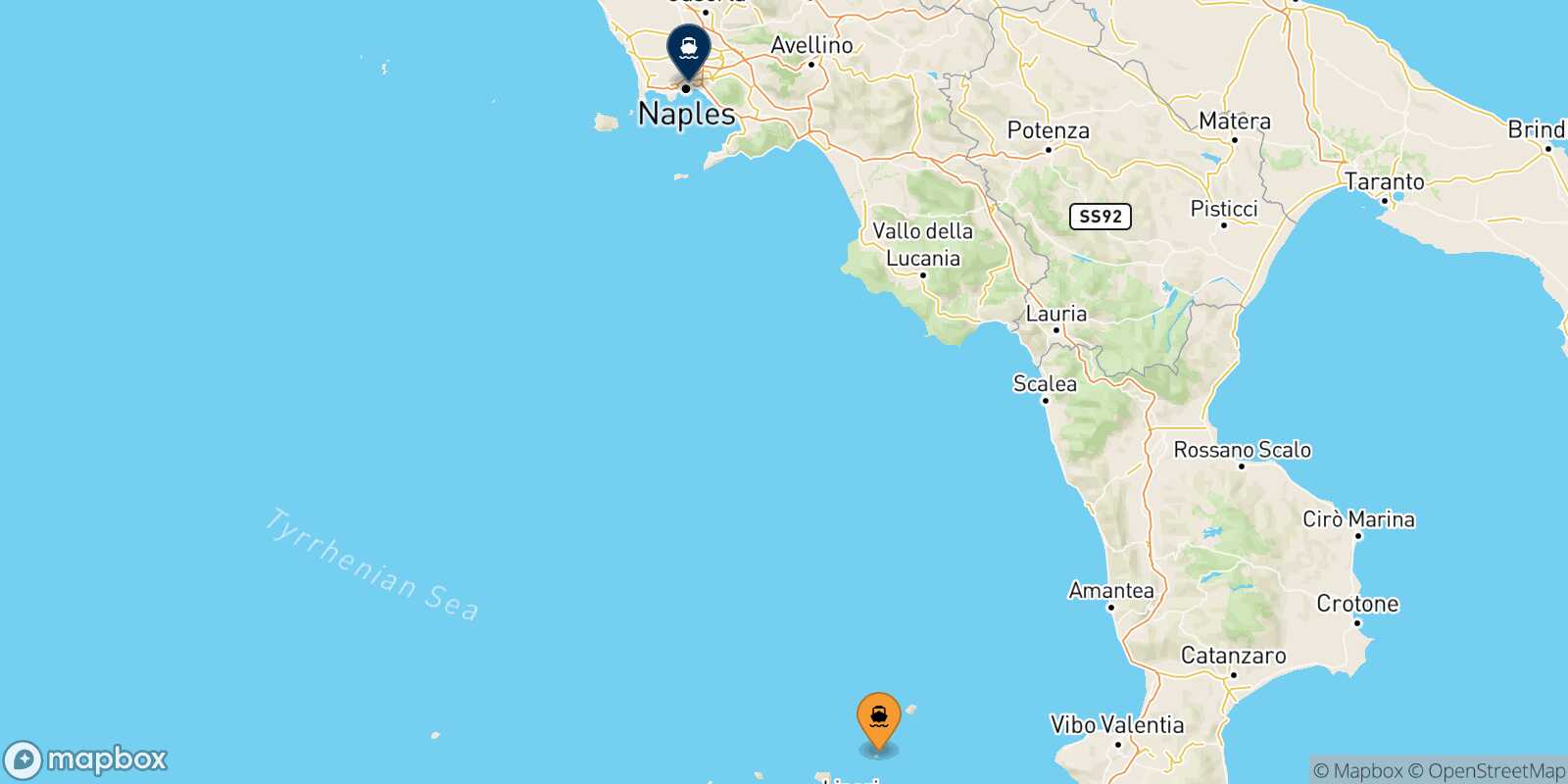Carte des traverséesPanarea Naples