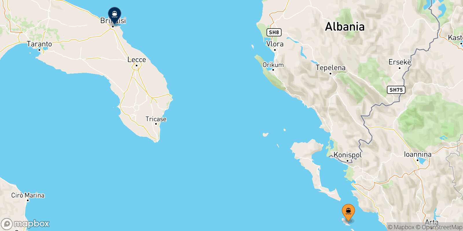 Carte des traverséesPaxos Brindisi