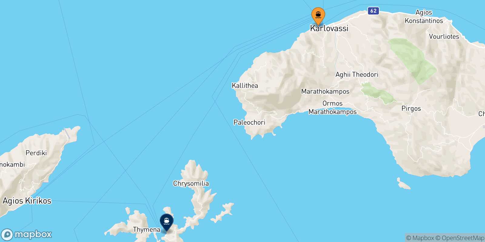 Carte des traverséesPythagorio (Samos) Fourni