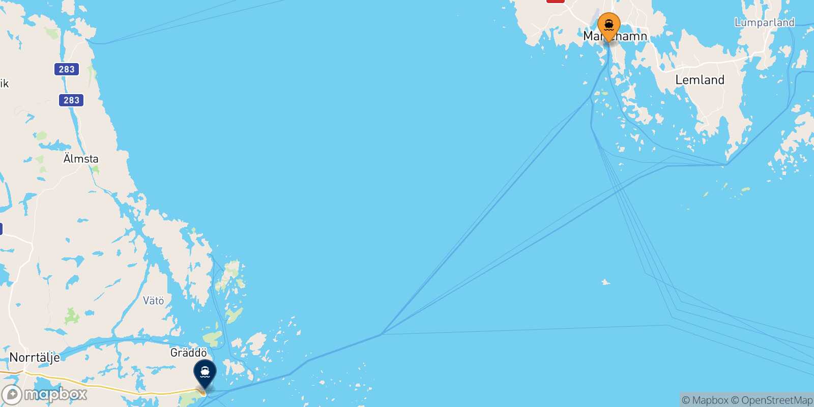 Carte des traverséesMariehamn Kapellskär