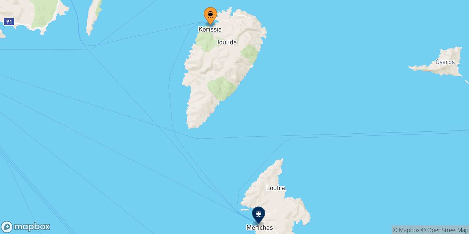 Carte des traverséesKea Kythnos