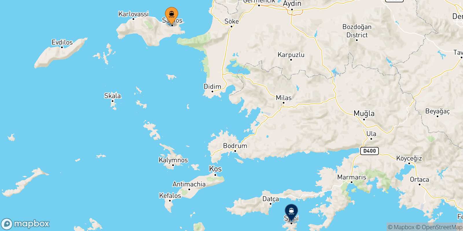 Carte des traverséesVathi (Samos) Symi