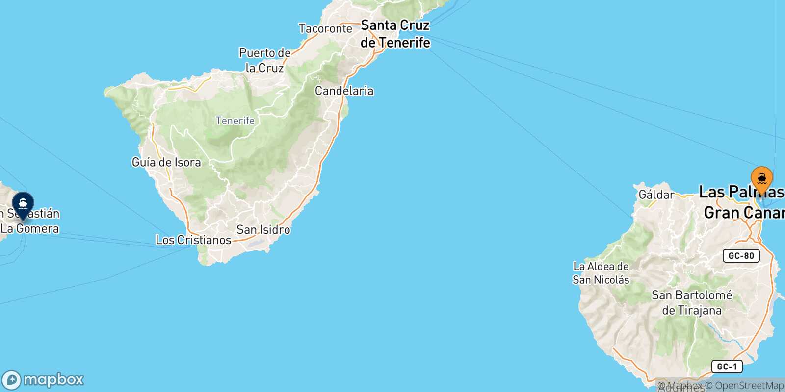 Carte des traverséesLas Palmas De Gran Canaria San Sebastian De La Gomera
