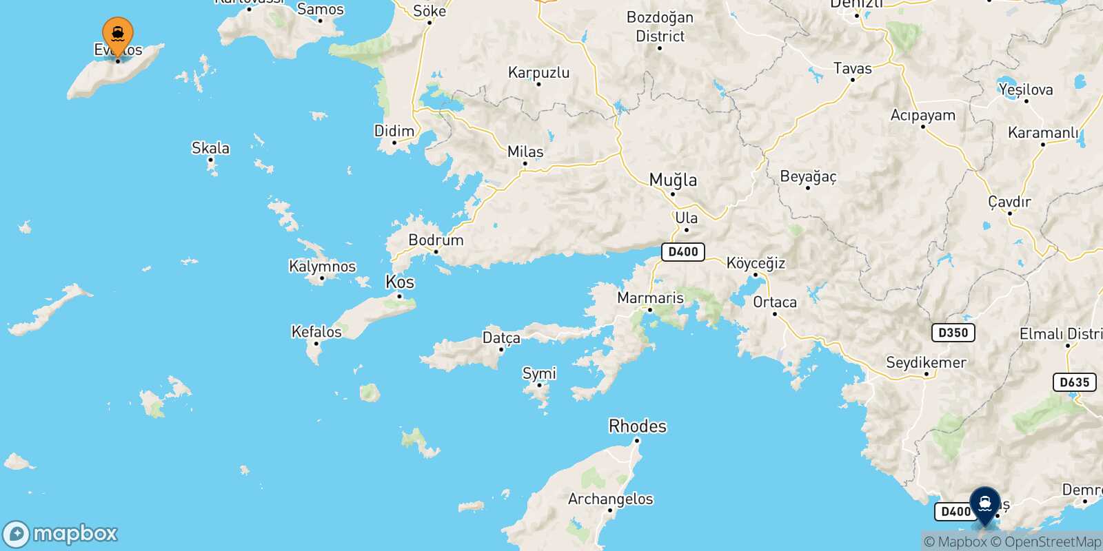 Carte des traverséesAgios Kirikos (Ikaria) Kastellórizo