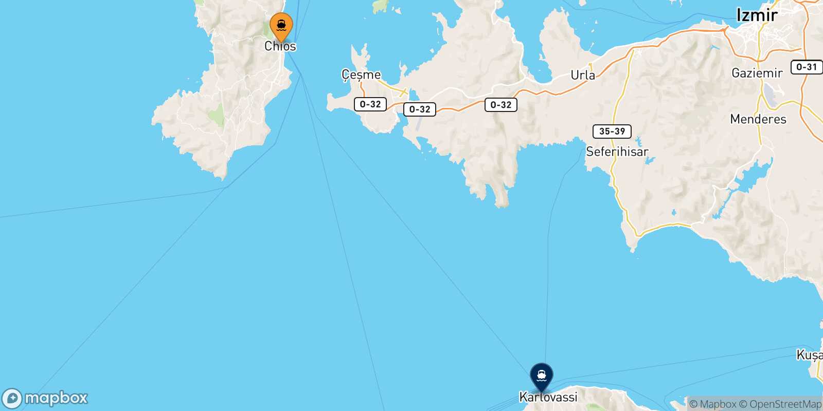 Carte des traverséesChios Karlovassi (Samos)