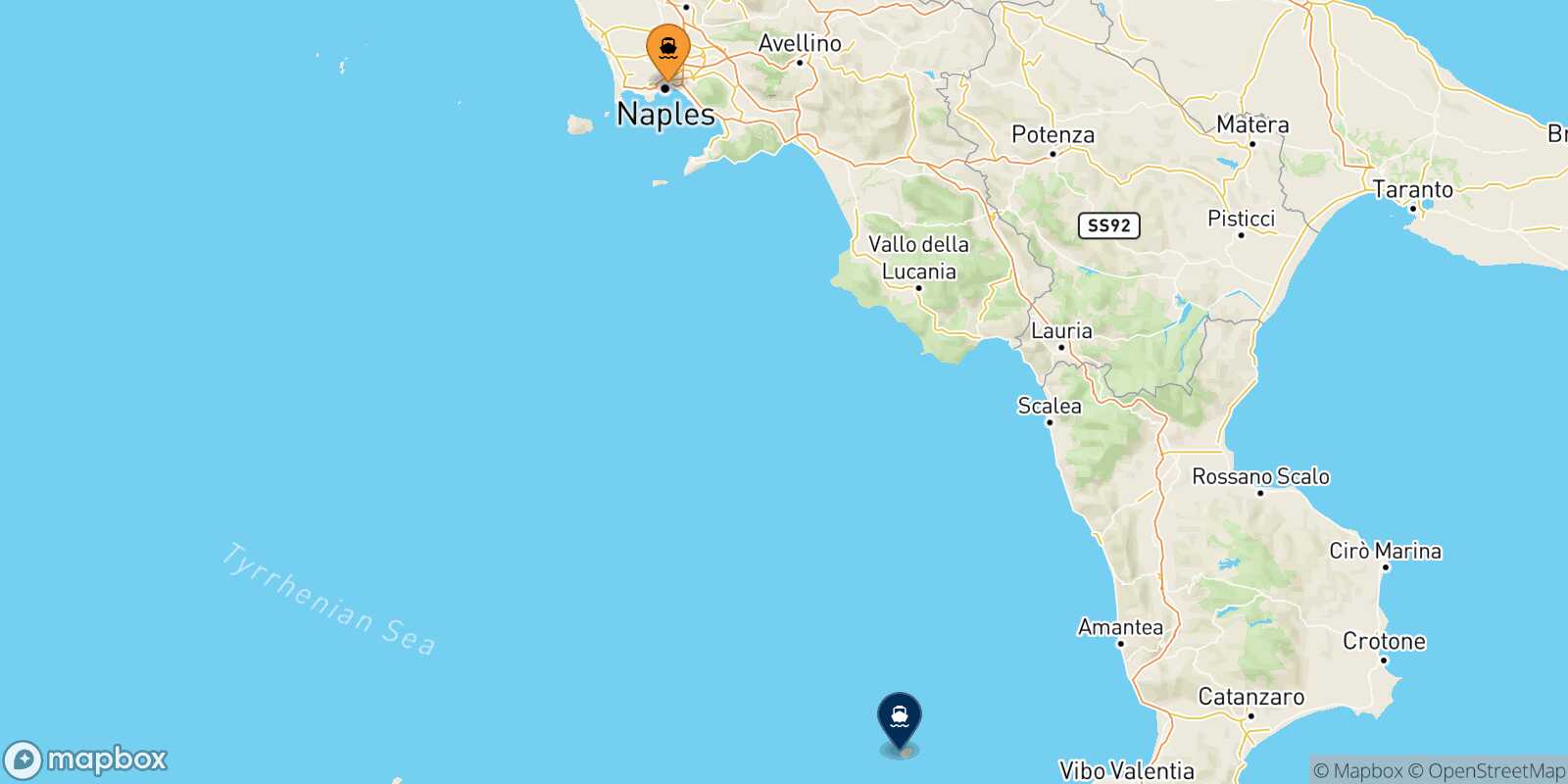 Carte des traverséesNaples Ginostra (Stromboli)