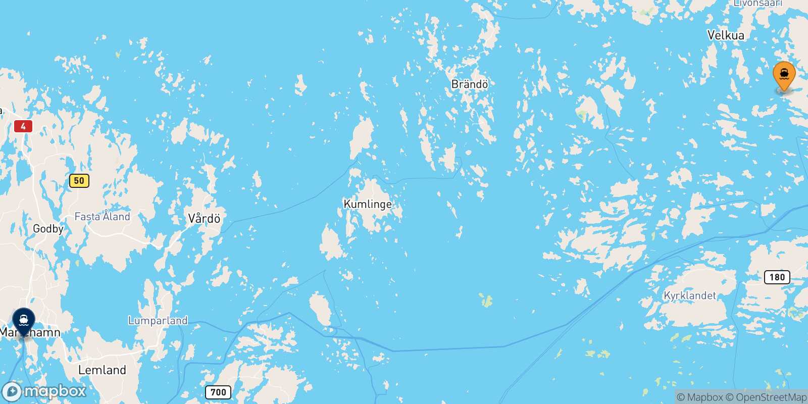 Carte des traverséesTurku Mariehamn