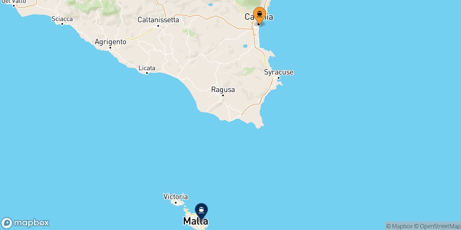 Carte des traverséesCatane La Valletta (Malte)