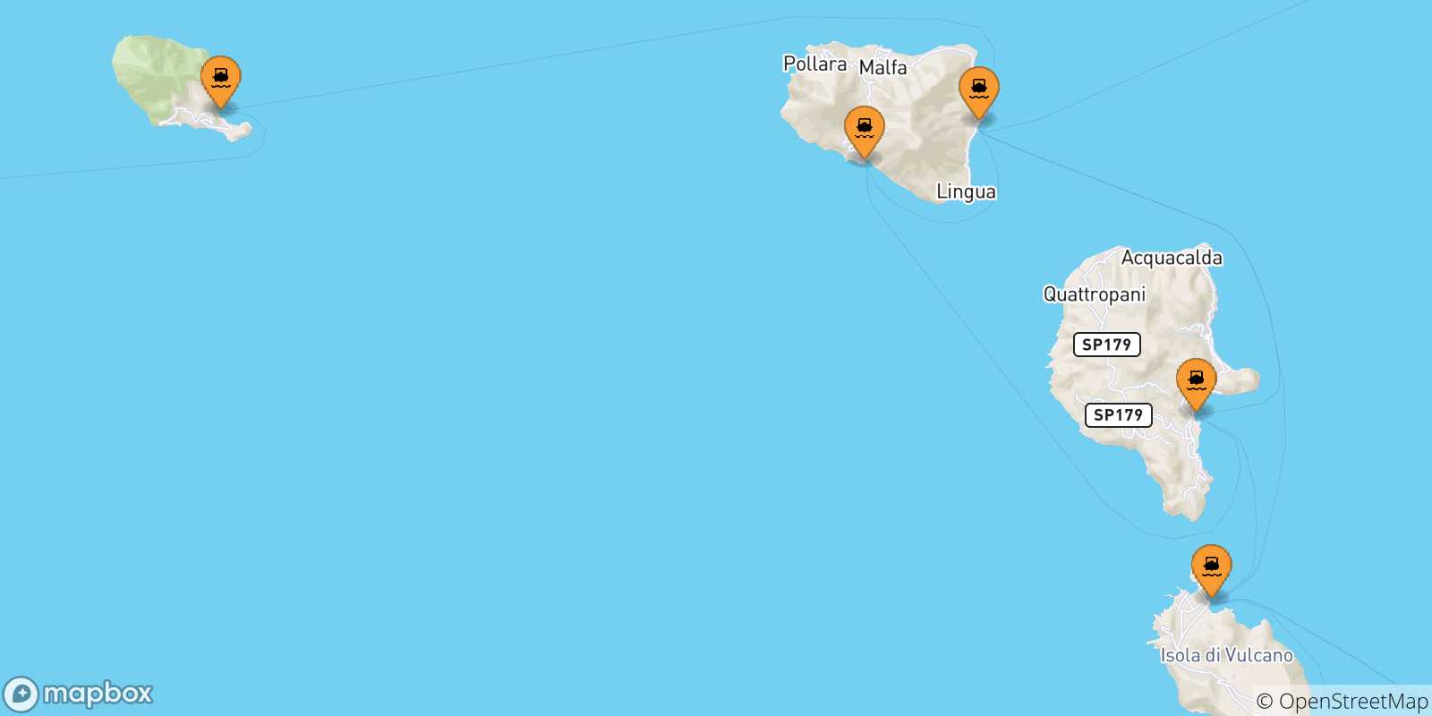 Carte des traversées possibles entre les Îles Éoliennes et Alicudi