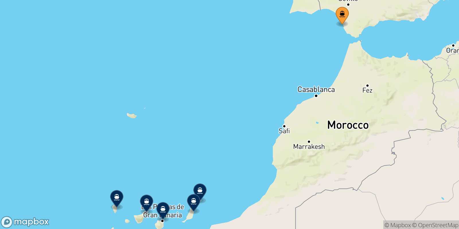 Carte des destinations de Cadiz