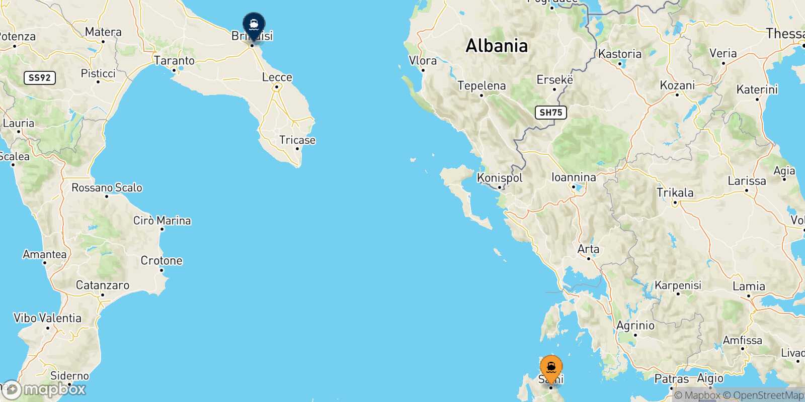 Carte des traverséesSami (Céphalonie) Brindisi