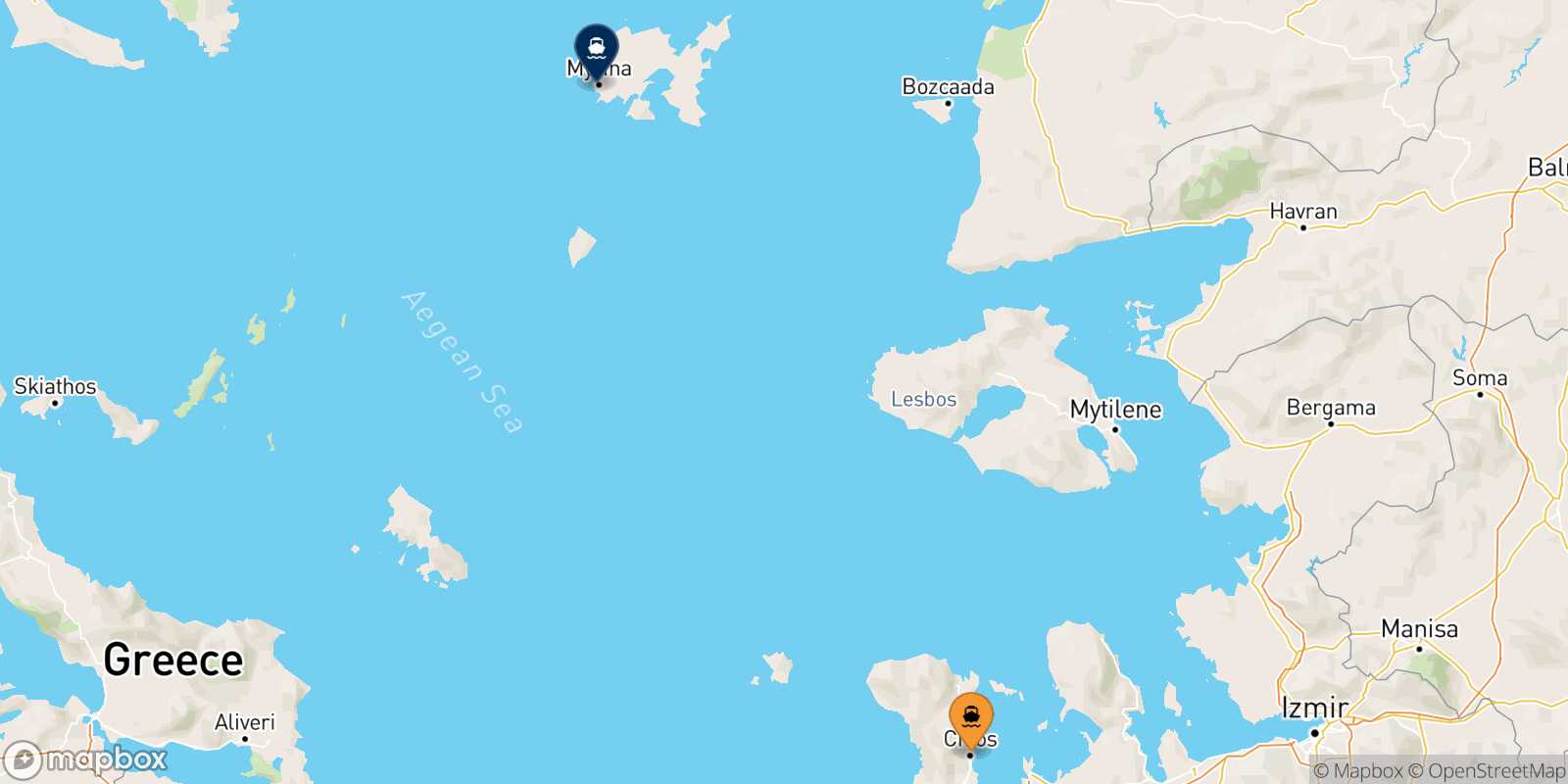Carte des traverséesChios Myrina (Limnos)