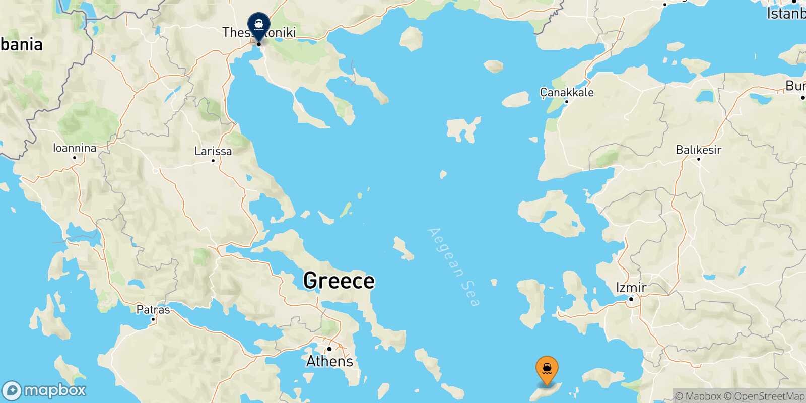 Carte des traverséesEvdilos (Ikaria) Thessalonique
