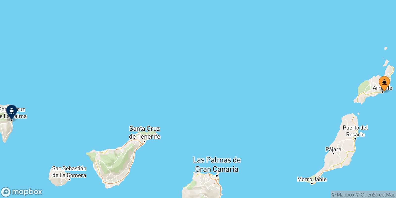 Carte des traverséesArrecife (Lanzarote) Santa Cruz De La Palma