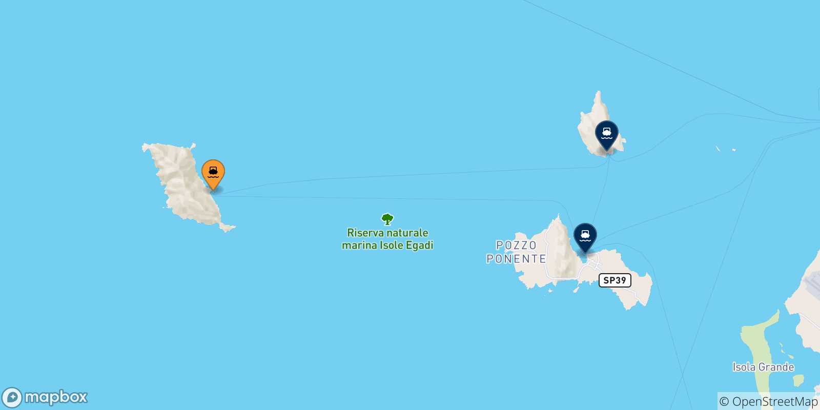 Carte des traversées possibles entre Marettimo et les Îles Égades